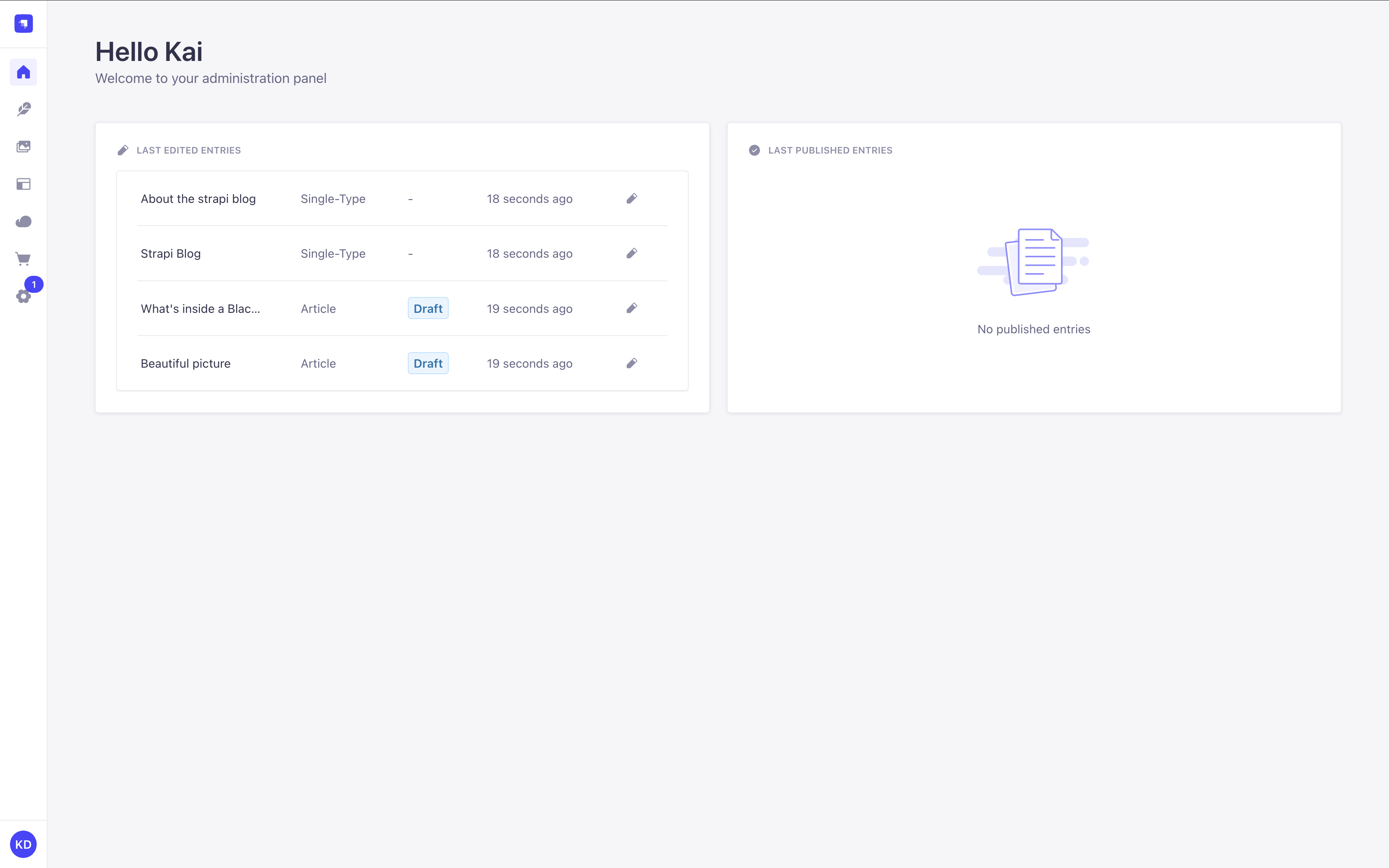 Homepage with default widgets